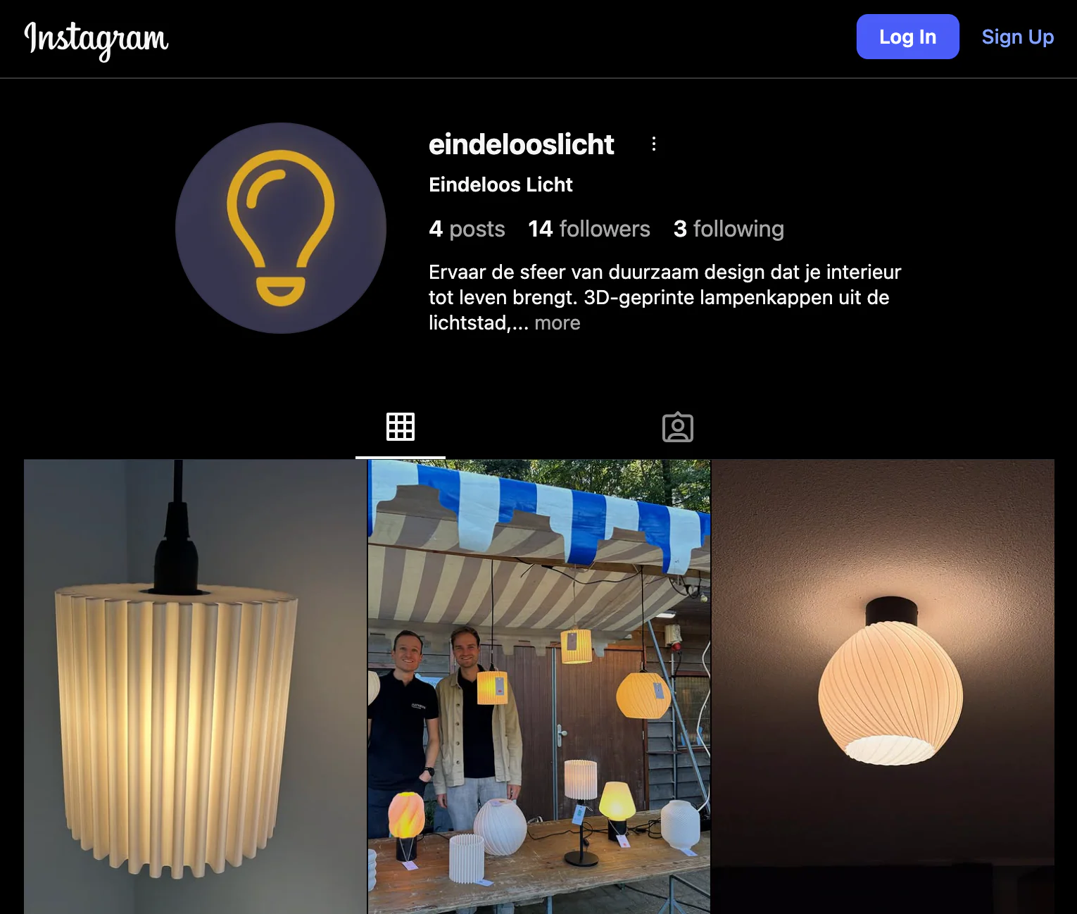Screenshot Instagram pagina Eindeloos Licht